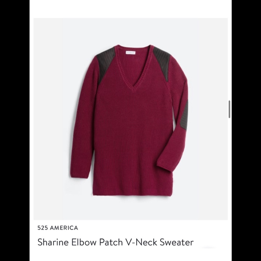 525 America Sharine Sweater NWT Burgundy w/leather shoulder patches